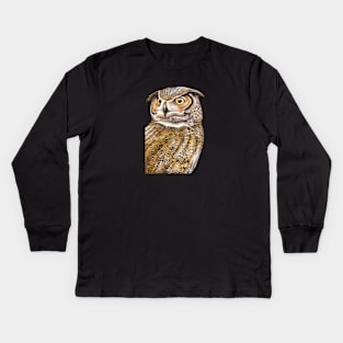 Great Horned Owl Kids Long Sleeve T-Shirt